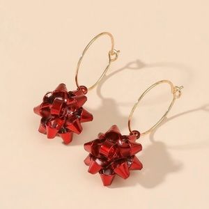 ⭐️ Fun Metallic Present Ribbon Bow Hoop Earrings ⭐️